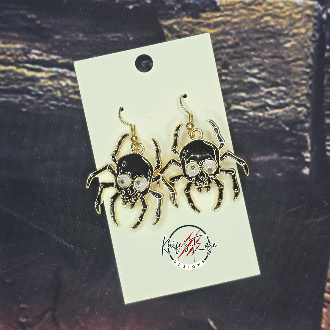 Googly Eye Spider Earrings - Black