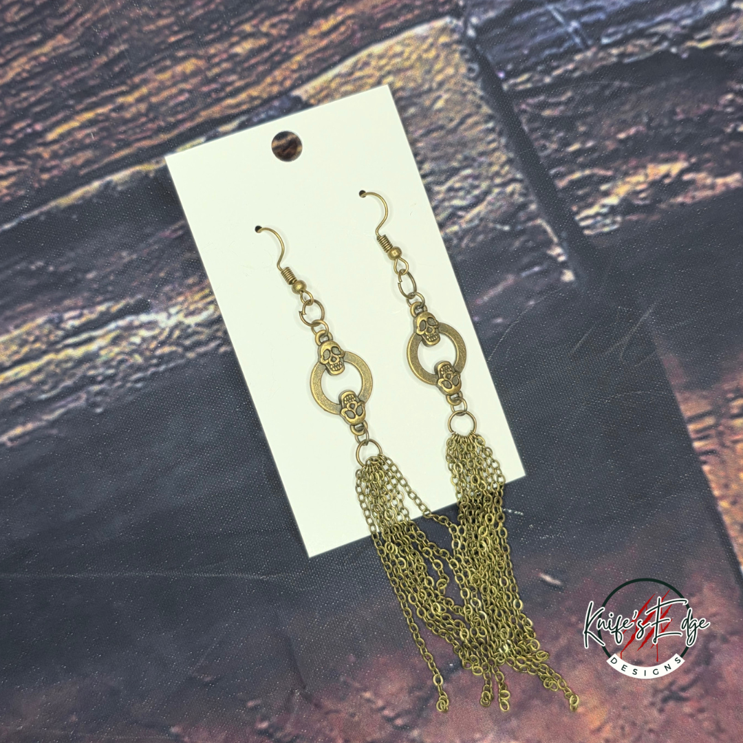 Gold-Colored Skull Dangle Earrings