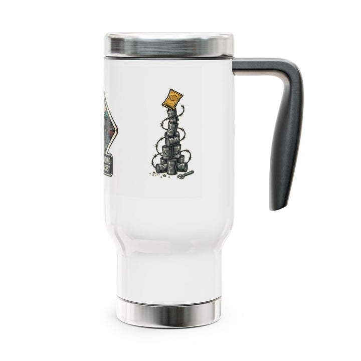 "Last One Standing Gets the Snacks" Stainless Steel Travel Mug with Handle, 14oz