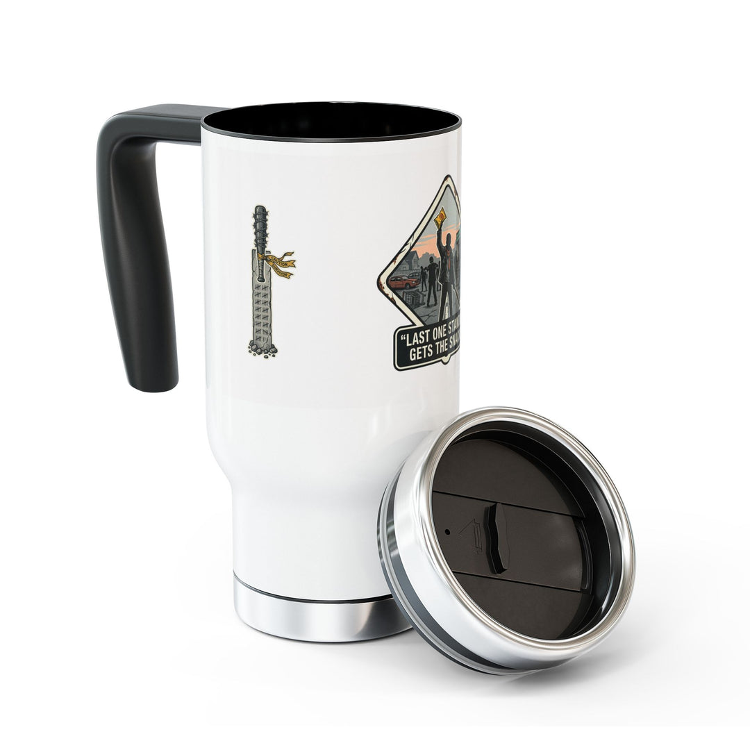 "Last One Standing Gets the Snacks" Stainless Steel Travel Mug with Handle, 14oz