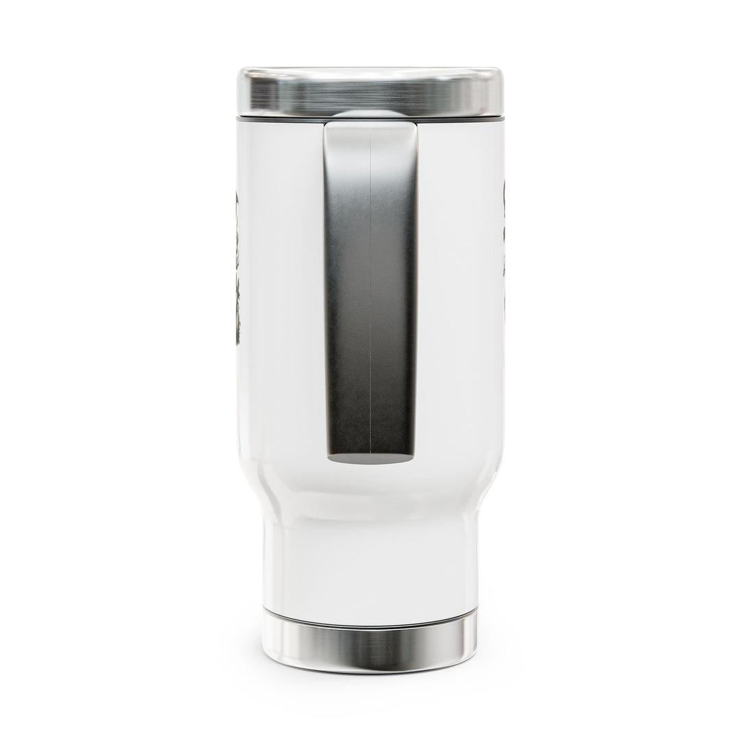 "Home Is Where the Haunt Is" Stainless Steel Travel Mug with Handle, 14oz