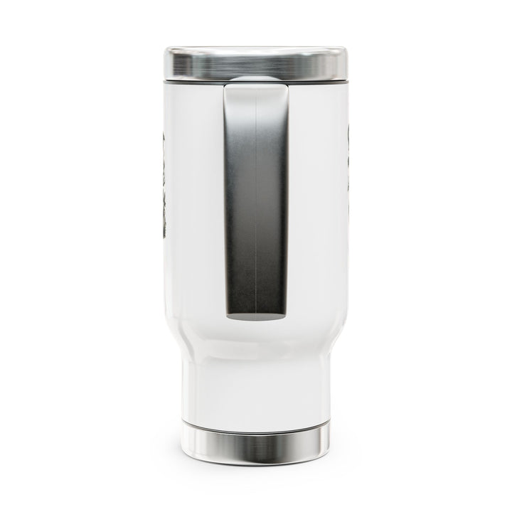 "Home Is Where the Haunt Is" Stainless Steel Travel Mug with Handle, 14oz