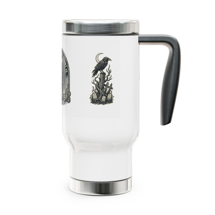 "Home Is Where the Haunt Is" Stainless Steel Travel Mug with Handle, 14oz