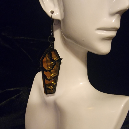 Reflective Coffin Bat Yellow Earrings