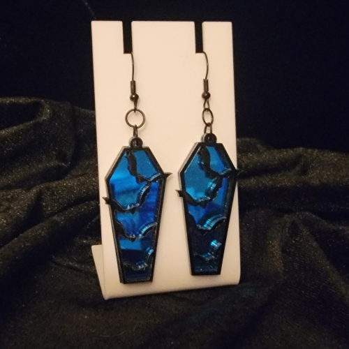 Reflective Blue Coffin Bat Earrings