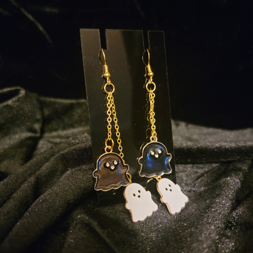 Black and White Ghost Dangle Earrings