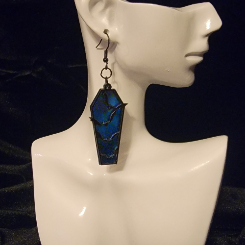 Reflective Blue Coffin Bat Earrings