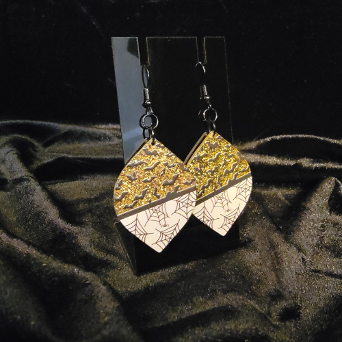 Glittery Bat Spiderweb Dangle Earrings