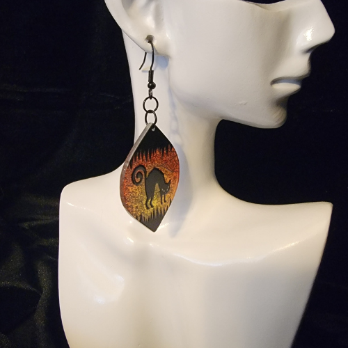 Fiery Black Cat Earrings
