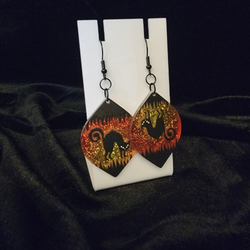 Fiery Black Cat Earrings
