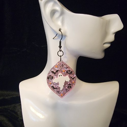 Glittery Pink Ghost Earrings