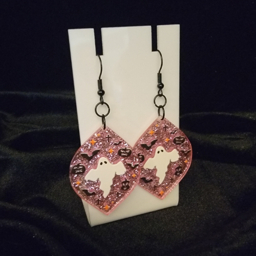 Glittery Pink Ghost Earrings